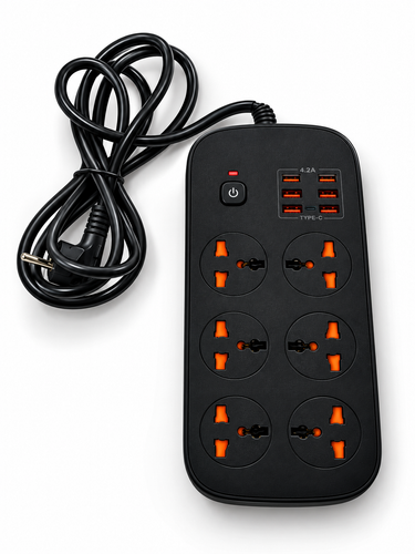 چندراهی برق ۶ پریز با ۴ USB و ۲ Type-C، توان ۳۵۰۰ وات و محافظ برق